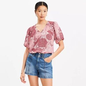 NEW Ann Taylor Loft Pink Floral Puff Sleeve Top S M